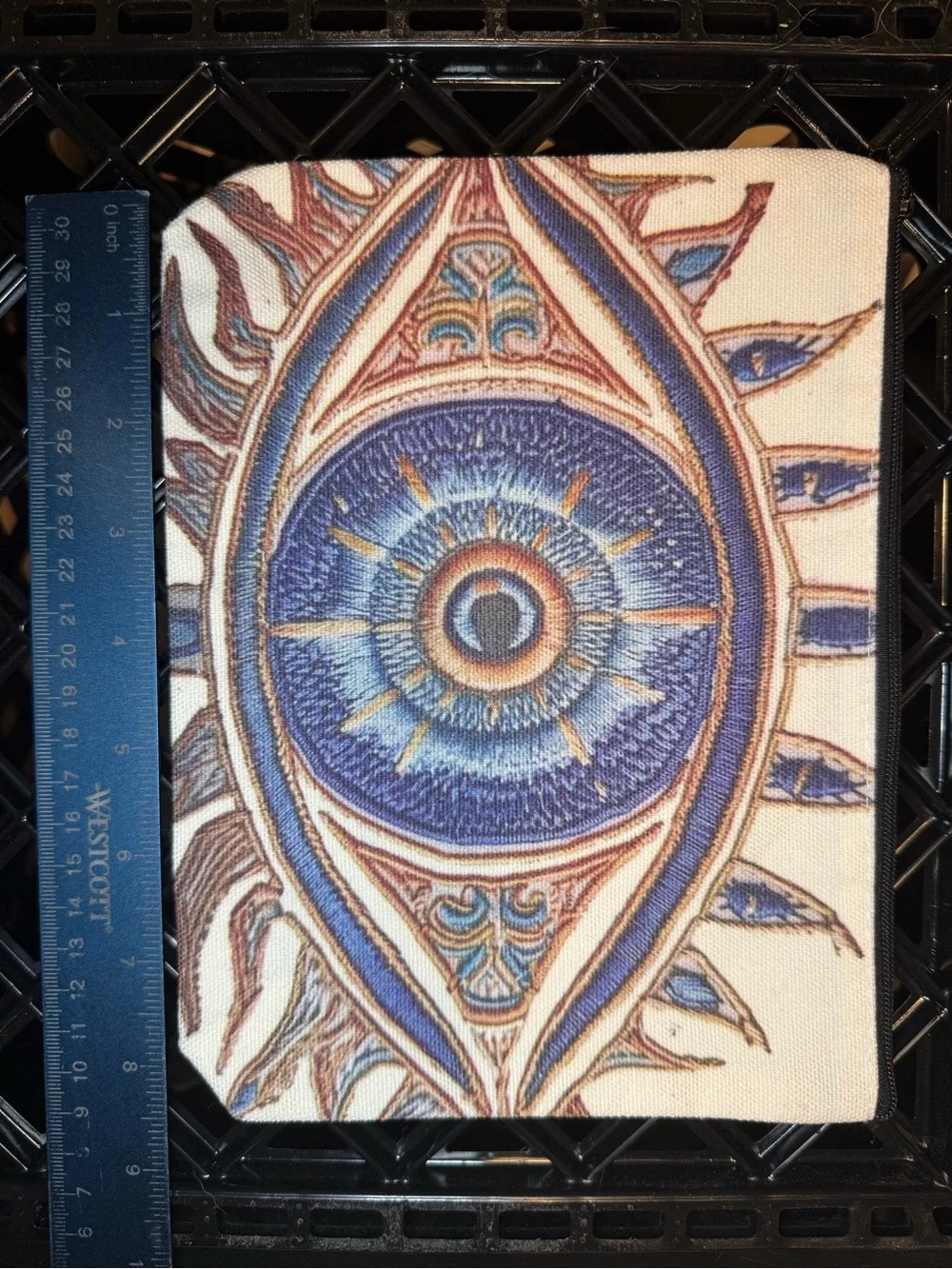 Blue and Cream Eye Mandala canvas bag